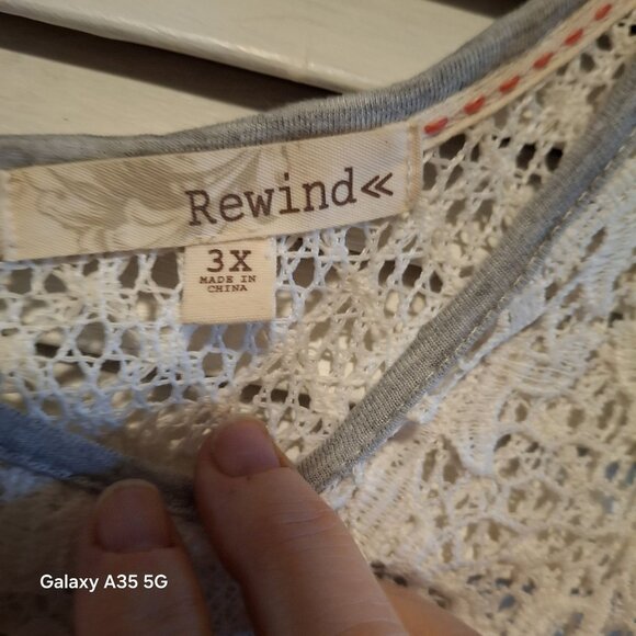 Plus Size 3X Rewind Gray Sleeveless Top With White Lace Overlay & Button Back De - Picture 5 of 7